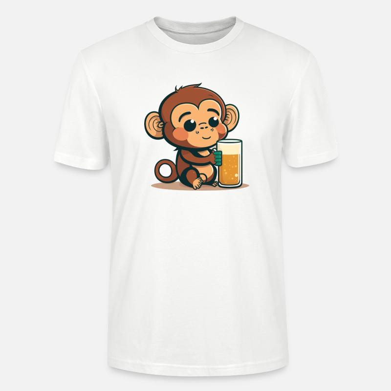 Süßes Baby Äffchen mit Bier - Stanley/Stella Unisex Bio-T-Shirt CRAFTER - Weiß