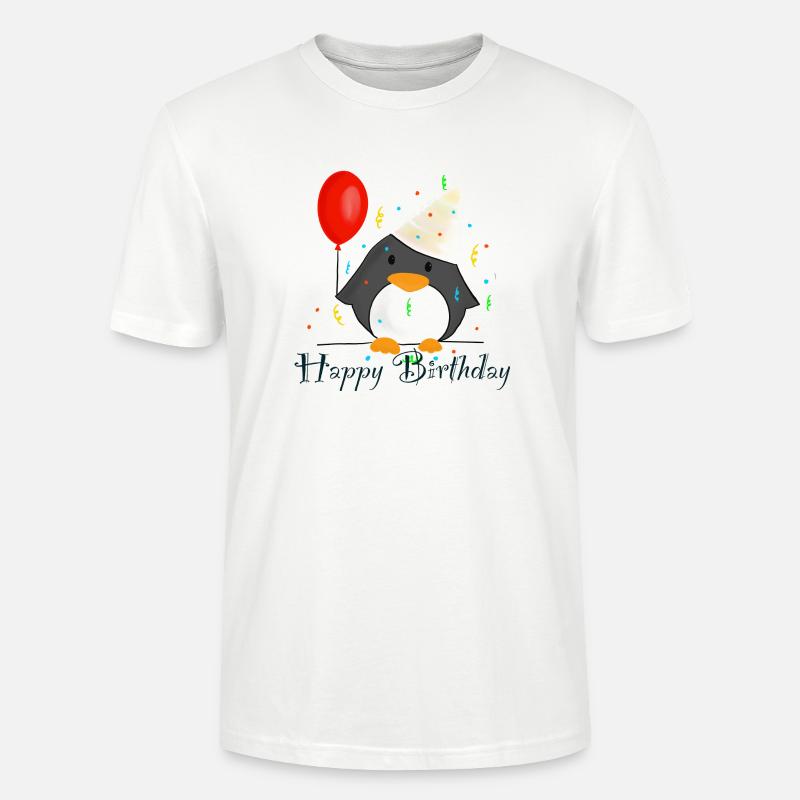 Pingouin « Joyeux anniversaire » - T-shirt bio CRAFTER Stanley Stella Unisexe - blanc