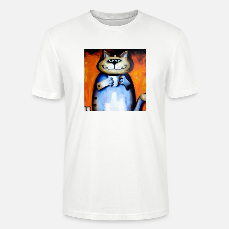 grinsende Katze mit ihrem Kaffee - Stanley/Stella Unisex Bio-T-Shirt CRAFTER - Weiß