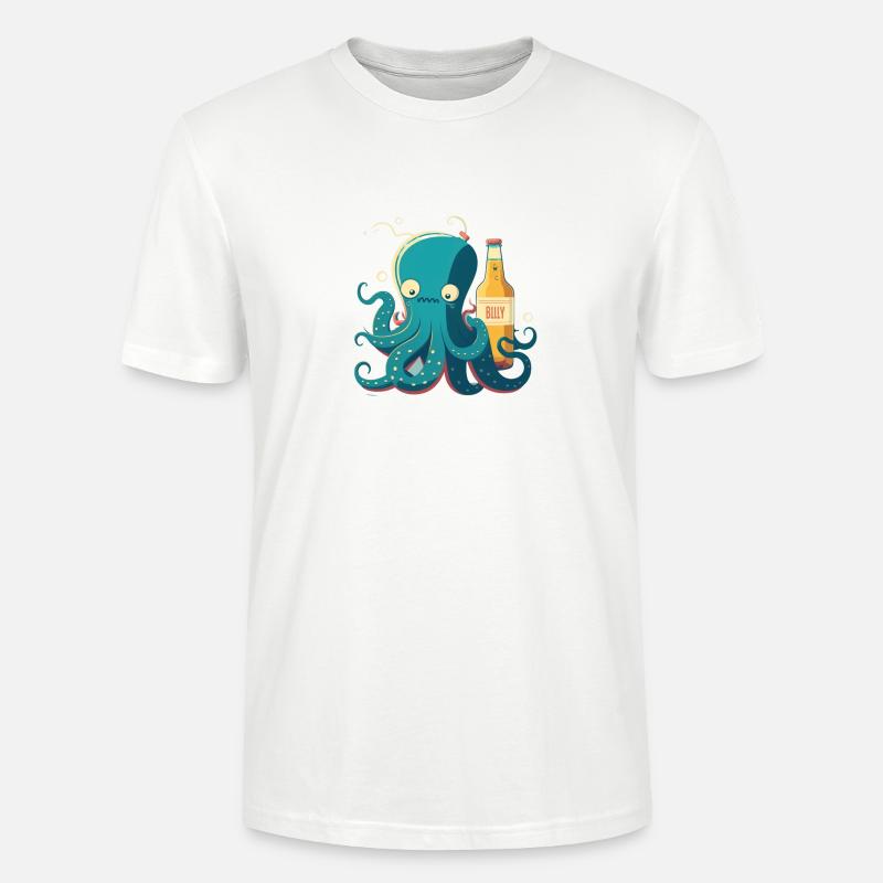 Lustiger Tintenfisch mit Bier - Stanley/Stella Unisex Bio-T-Shirt CRAFTER - Weiß
