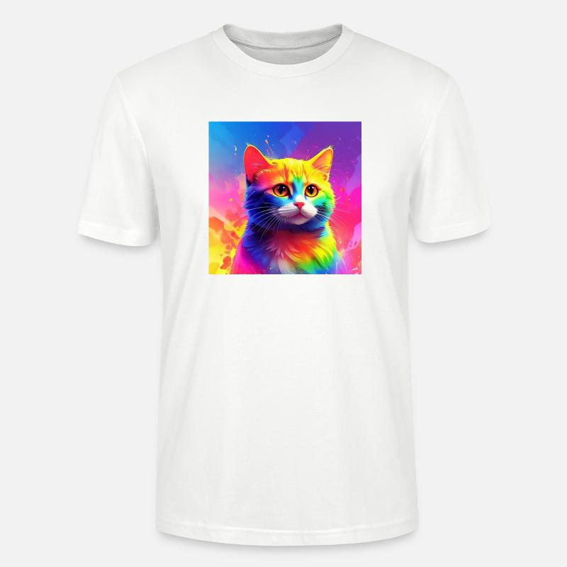 Niedliche regenbogenfarbene Katze - Stanley/Stella Unisex Bio-T-Shirt CRAFTER - Weiß