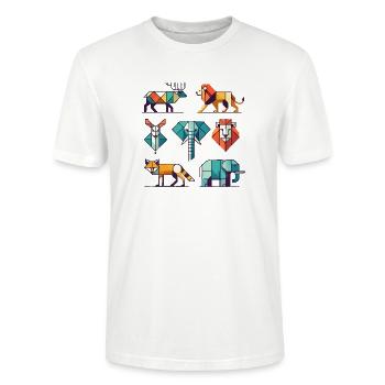 Geometrische Tiere - Stanley/Stella Unisex Bio-T-Shirt CRAFTER - Weiß - Vorne - Alina (178cm) & Michal (187cm)