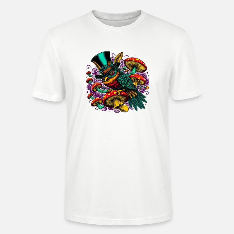 Bunte Eule mit Zylinderhut - Stanley/Stella Unisex Bio-T-Shirt CRAFTER - Weiß