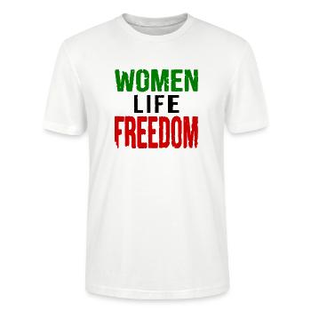 Women life freedom iran - Stanley/Stella CRAFTER Unisex Organic T-Shirt - white - Front - Alina (178cm) & Michal (187cm)