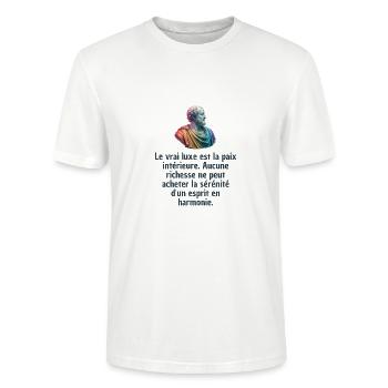 T-shirts Stoïcisme : L'inspiration à portée de soi - T-shirt bio CRAFTER Stanley Stella Unisexe - blanc - Devant - Alina (178cm) & Michal (187cm)