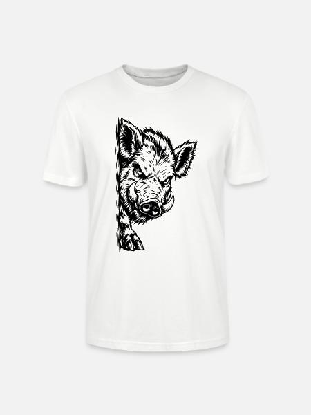 Wütender Keiler – Schwarze Wildschwein Gravur - Stanley/Stella Unisex Bio-T-Shirt CRAFTER - Weiß