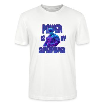 Superpower Fitness Motif – Power in the Gym - Stanley/Stella CRAFTER Unisex Organic T-Shirt - white - Front - Alina (178cm) & Michal (187cm)