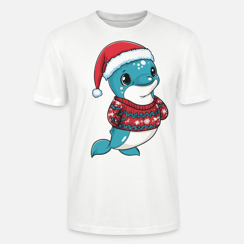 Delfin Weihnachten Comic - Stanley/Stella Unisex Bio-T-Shirt CRAFTER - Weiß
