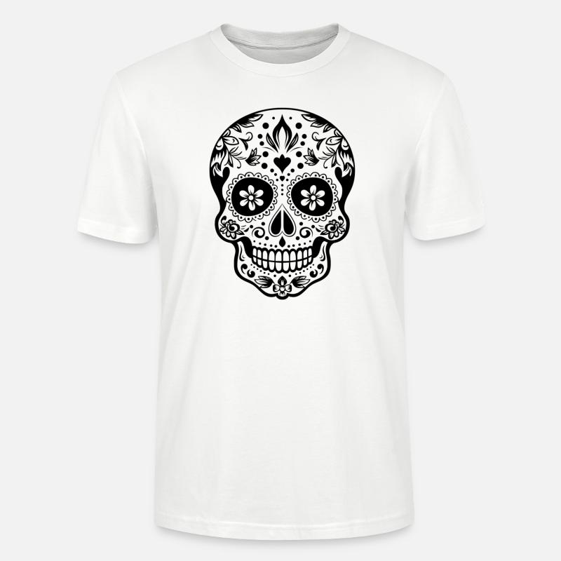 Calavera Sugar Skull, noir et blanc - T-shirt bio CRAFTER Stanley Stella Unisexe - blanc