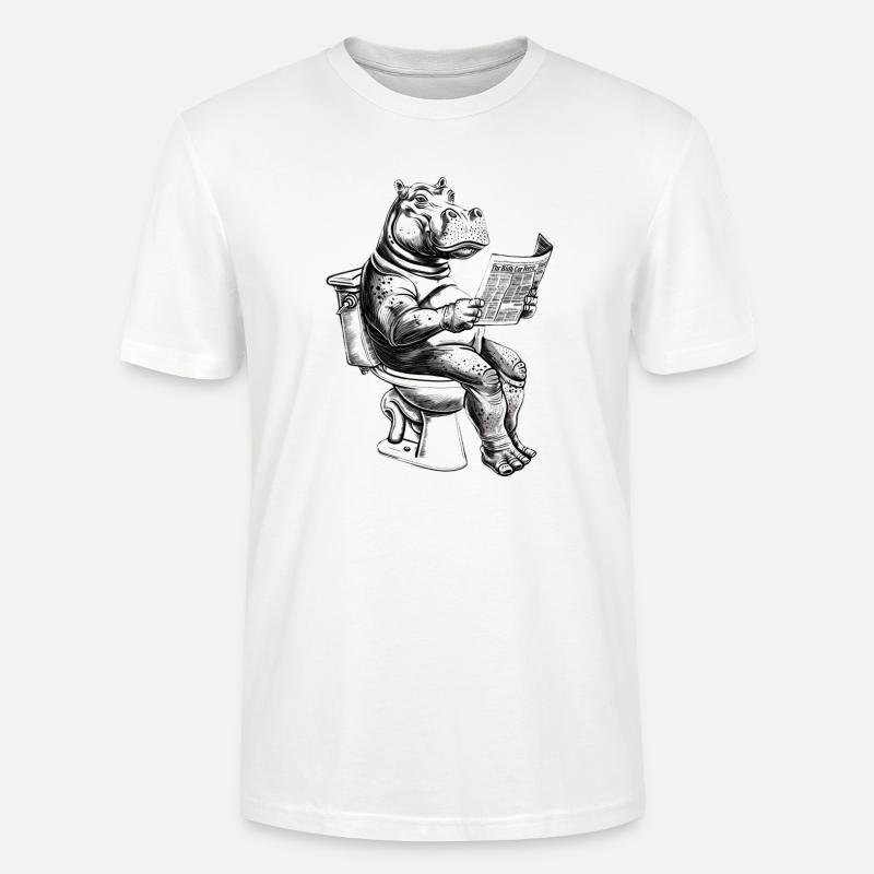 Lachendes Nilpferd mit Zeitung - Stanley/Stella Unisex Bio-T-Shirt CRAFTER - Weiß