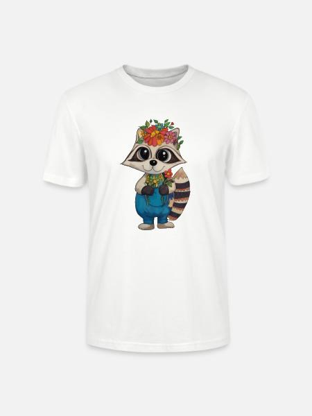 Flower Wreath Raccoon - Stanley/Stella CRAFTER Unisex Organic T-Shirt - white