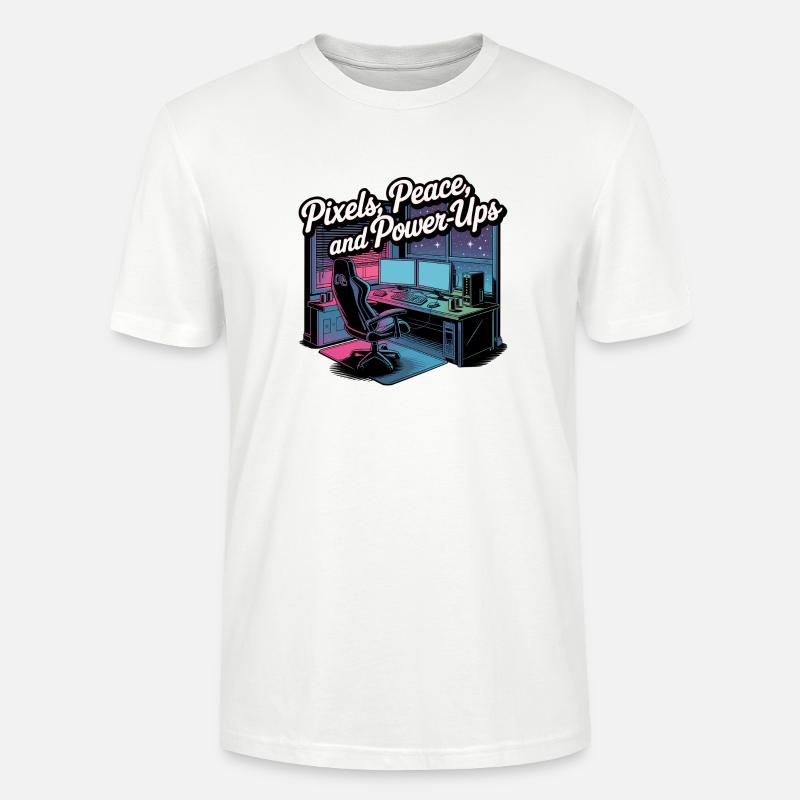 Pixels, Peace & Power-Ups – Gaming-Setup - Stanley/Stella Unisex Bio-T-Shirt CRAFTER - Weiß