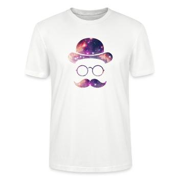 Visage rétro avec Moustache & Lunettes / Univers - T-shirt bio CRAFTER Stanley Stella Unisexe - blanc - Devant - Alina (178cm) & Michal (187cm)