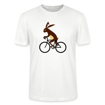 Hase auf dem Fahrrad - Stanley/Stella Unisex Bio-T-Shirt CRAFTER - Weiß - Vorne - Alina (178cm) & Michal (187cm)