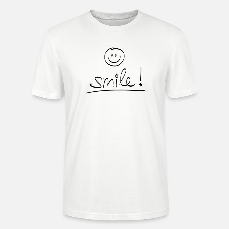 Manuscrit « SMILE ! » avec visage rieur - T-shirt bio CRAFTER Stanley Stella Unisexe - blanc