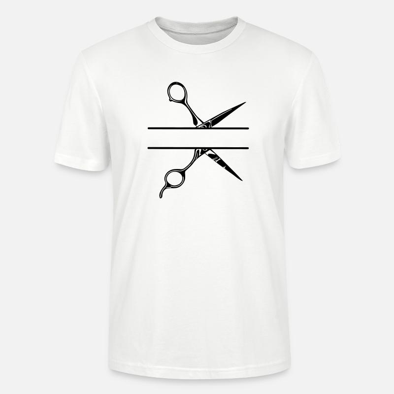 Texte bannière logo coiffeur, ciseaux - T-shirt bio CRAFTER Stanley Stella Unisexe - blanc