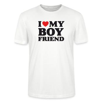 J’aime mon petit ami - T-shirt bio CRAFTER Stanley Stella Unisexe - blanc - Devant - Alina (178cm) & Michal (187cm)