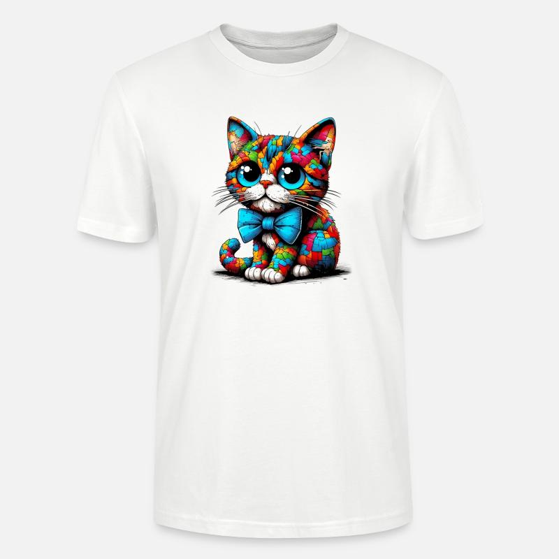 Katze mit Fliege - Stanley/Stella Unisex Bio-T-Shirt CRAFTER - Weiß