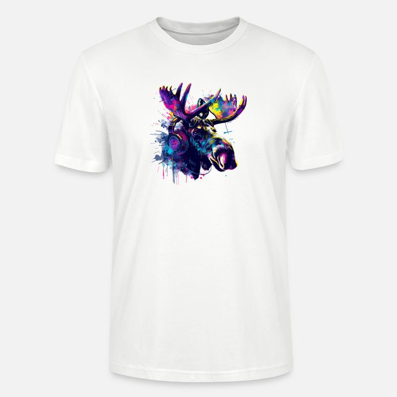 Elch Elche Elchkopf mit Kopfhörer - Stanley/Stella Unisex Bio-T-Shirt CRAFTER - Weiß