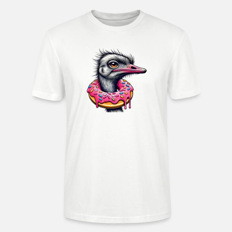 witziger Augenschmaus - Vogel Strauß mit Donut - Stanley/Stella Unisex Bio-T-Shirt CRAFTER - Weiß