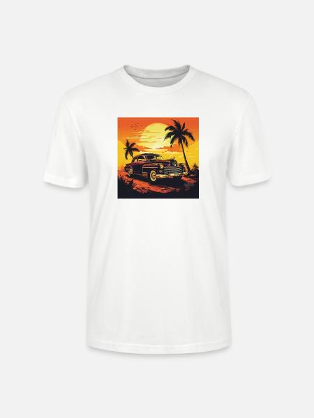 Sonnenuntergang Retroauto am Palmenstrand - Stanley/Stella Unisex Bio-T-Shirt CRAFTER - Weiß