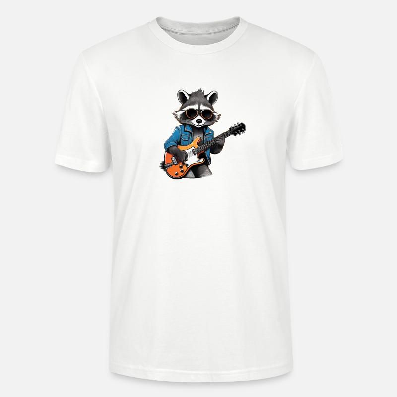 Stylischer Waschbär mit E-Gitarre - Stanley/Stella Unisex Bio-T-Shirt CRAFTER - Weiß
