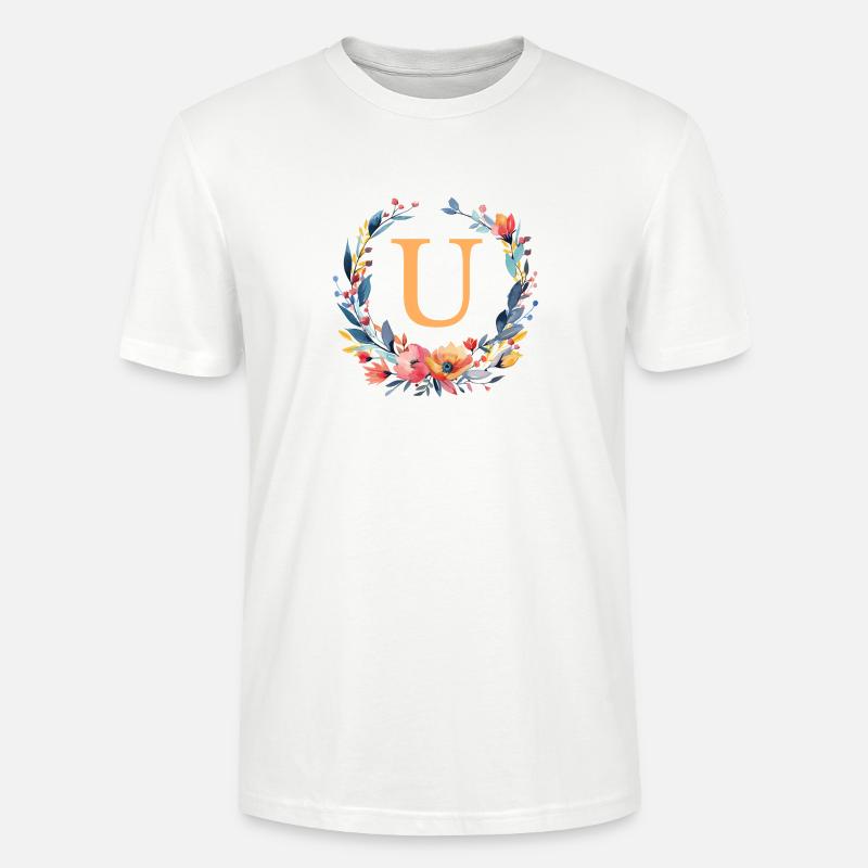 U monogramme, cercle de fleurs, personnalisable - T-shirt bio CRAFTER Stanley Stella Unisexe - blanc