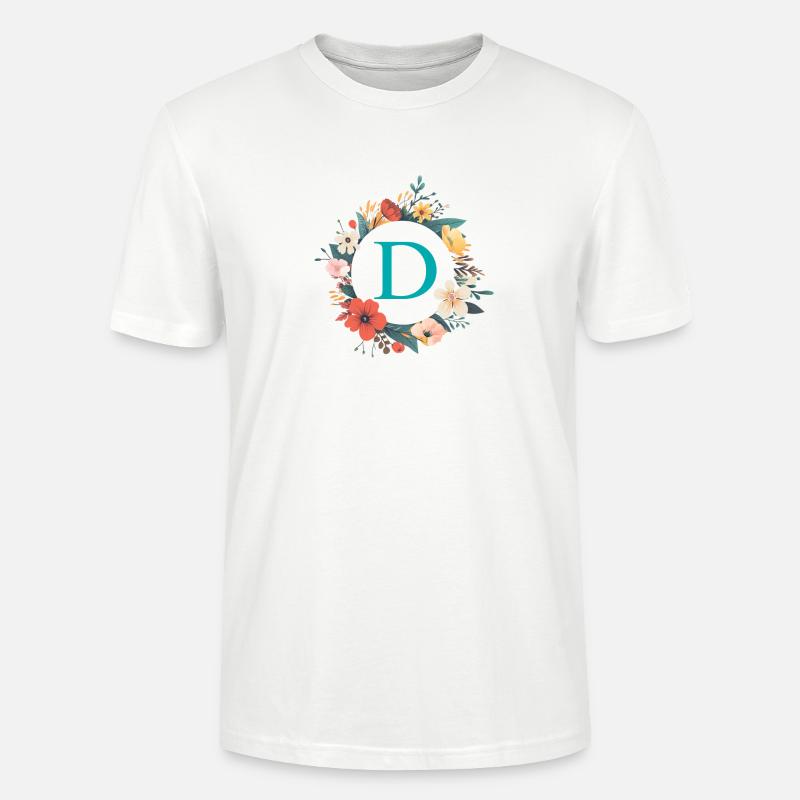 D Monogramm, Blumen-Kranz, personalisierbar - Stanley/Stella Unisex Bio-T-Shirt CRAFTER - Weiß