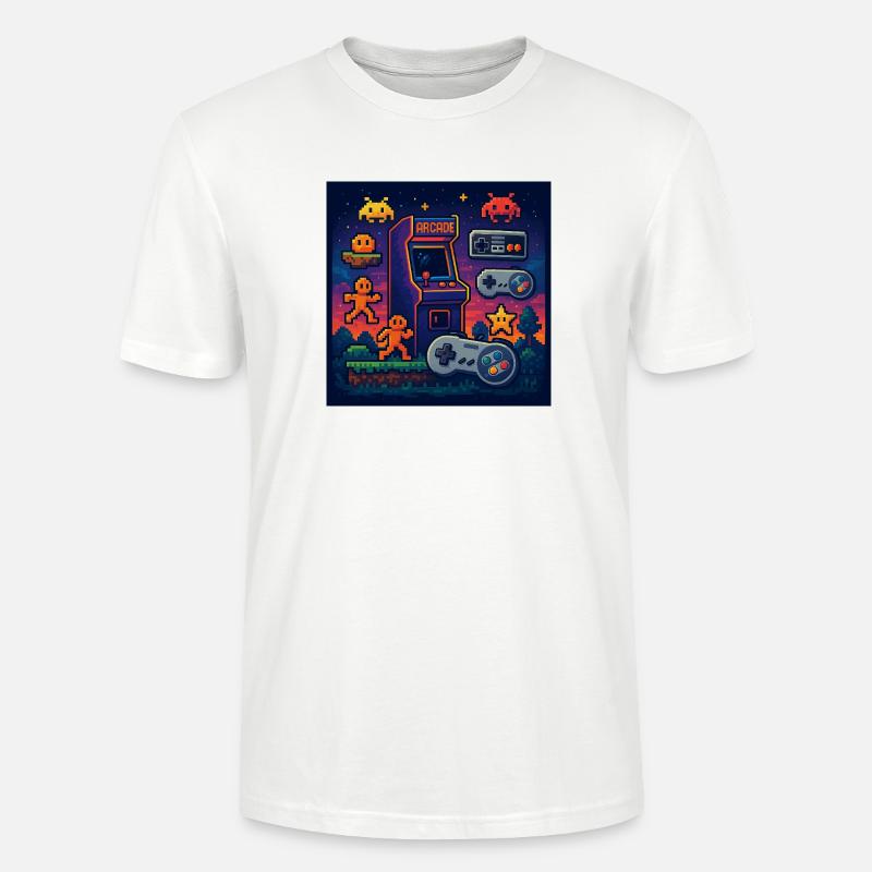 Conception de jeu d’arcade Pixel rétro - T-shirt bio CRAFTER Stanley Stella Unisexe - blanc