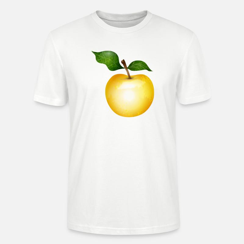 Pomme dorée avec illustration de feuilles vertes - T-shirt bio CRAFTER Stanley Stella Unisexe - blanc