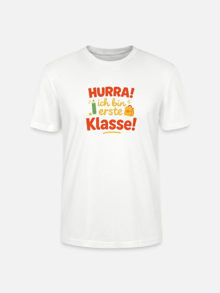 Erste Klassenbeginn Schriftzug mit Schulranzen - Stanley/Stella Unisex Bio-T-Shirt CRAFTER - Weiß