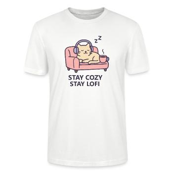 Lofi Cat Hoodie – Stay Cozy Stay Lofi Vibes - Stanley/Stella Unisex Bio-T-Shirt CRAFTER - Weiß - Vorne - Alina (178cm) & Michal (187cm)