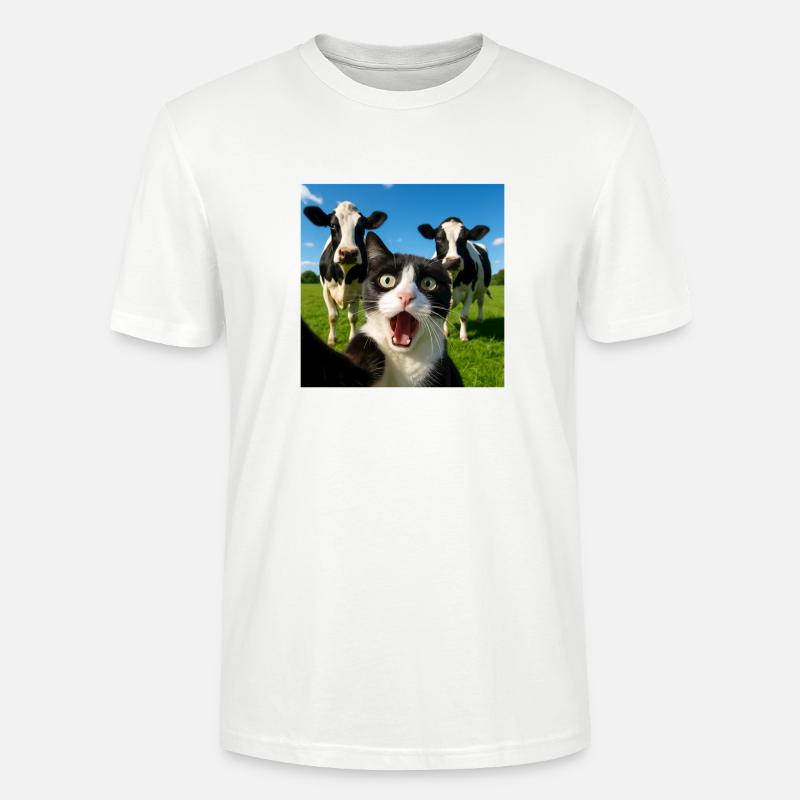 Süße Katze Kuh Selfie Geschenkidee - Stanley/Stella Unisex Bio-T-Shirt CRAFTER - Weiß