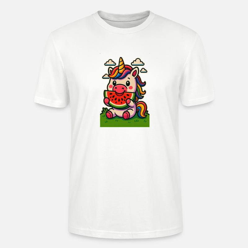 Regenbogen-Einhorn isst Wassermelone - Stanley/Stella Unisex Bio-T-Shirt CRAFTER - Weiß