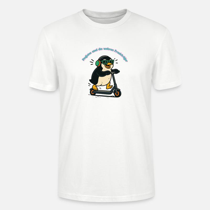 Frackpinguin auf Scooter - Stanley/Stella Unisex Bio-T-Shirt CRAFTER - Weiß