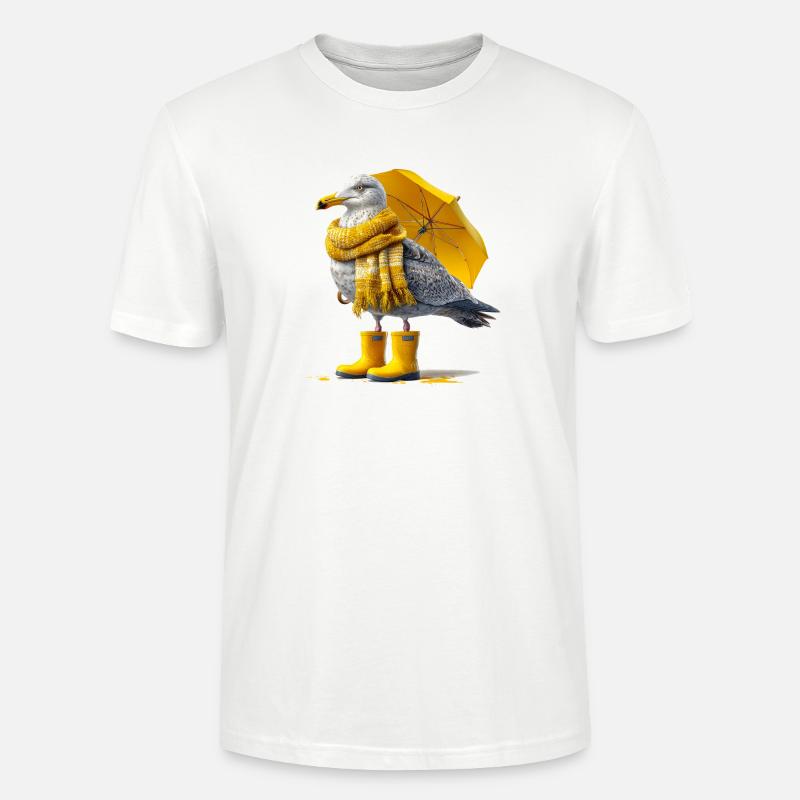 Seemöwe mit Gelbem Regenschirm und Boots - Stanley/Stella Unisex Bio-T-Shirt CRAFTER - Weiß