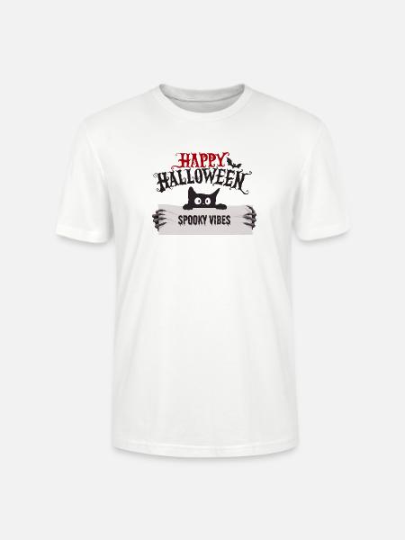 Katze - Happy Halloween - Stanley/Stella Unisex Bio-T-Shirt CRAFTER - Weiß