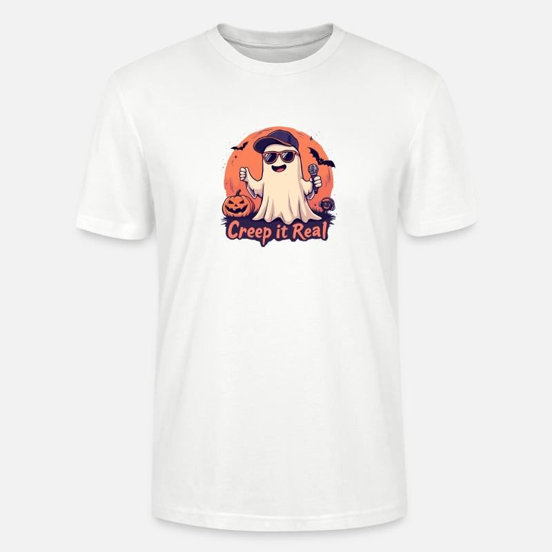 Creep It Real Ghost mit Mikrofon - Stanley/Stella Unisex Bio-T-Shirt CRAFTER - Weiß