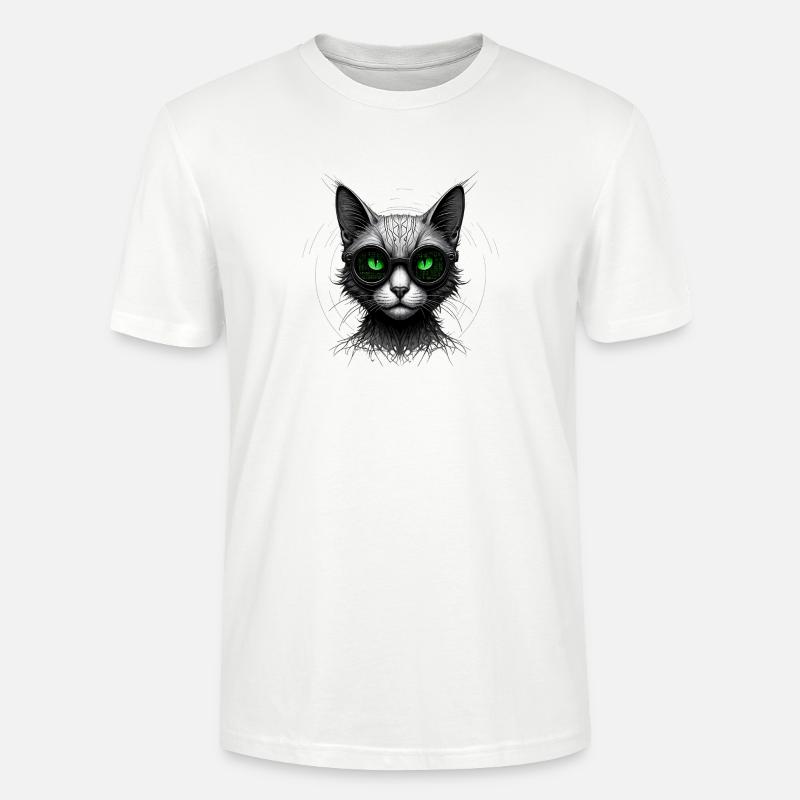Green Eyes Computer Coder Geek Cat - Stanley/Stella CRAFTER Unisex Organic T-Shirt - white