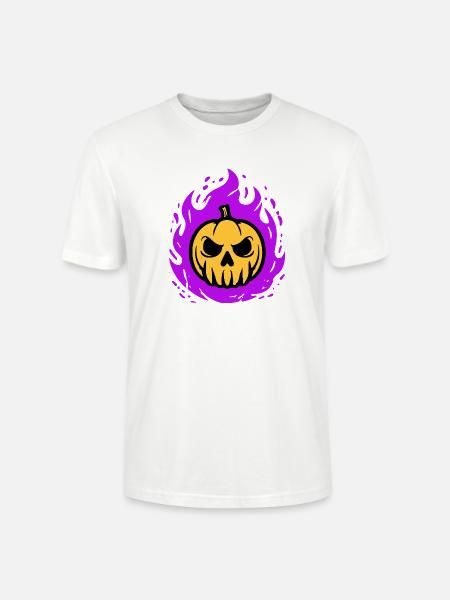 Orange pumpkin with purple flames - Stanley/Stella CRAFTER Unisex Organic T-Shirt - white
