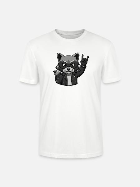 Rocker Waschbär mit Rock On Geste - Stanley/Stella Unisex Bio-T-Shirt CRAFTER - Weiß