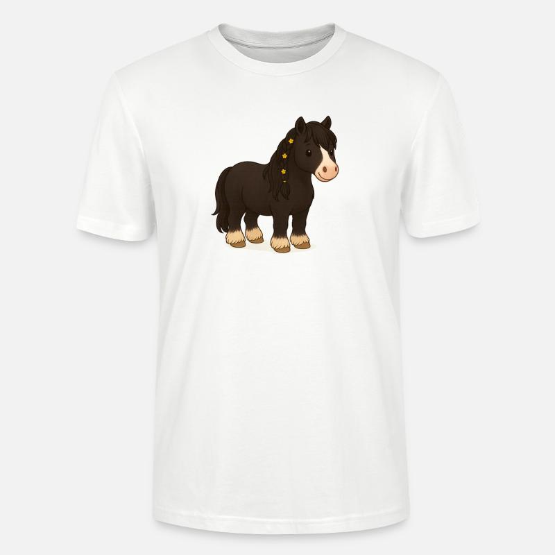 Schwarze Tinker Stute Katy mit Blumenbraid - Stanley/Stella Unisex Bio-T-Shirt CRAFTER - Weiß