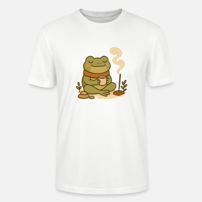 Achtsamer Frosch mit Tee & Räucherstäbchen - Stanley/Stella Unisex Bio-T-Shirt CRAFTER - Weiß