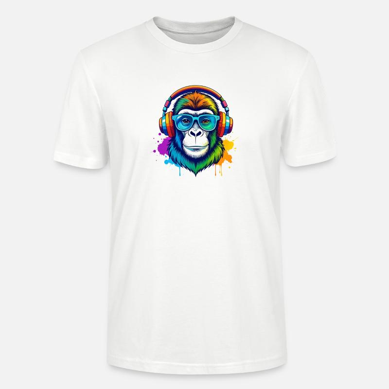 Rainbow Gorilla DJ mit Kopfhörern - Stanley/Stella Unisex Bio-T-Shirt CRAFTER - Weiß