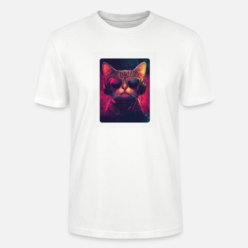 Coole DJ Katze mit Sonnenbrille - Stanley/Stella Unisex Bio-T-Shirt CRAFTER - Weiß