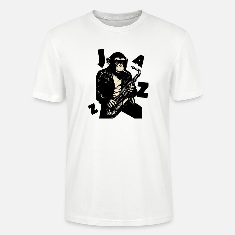 Saxophonaffe in Lederjacke - Stanley/Stella Unisex Bio-T-Shirt CRAFTER - Weiß