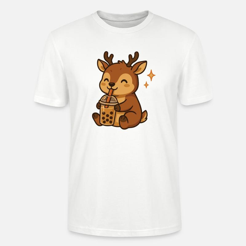 Hirsch mit Bubble Tea kawaii Hirsch - Stanley/Stella Unisex Bio-T-Shirt CRAFTER - Weiß