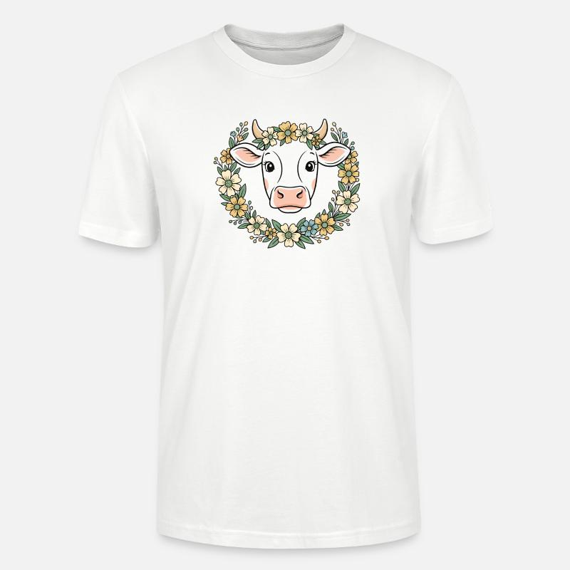 Kuh Blumenkranz Boho Frühling Vektor - Stanley/Stella Unisex Bio-T-Shirt CRAFTER - Weiß