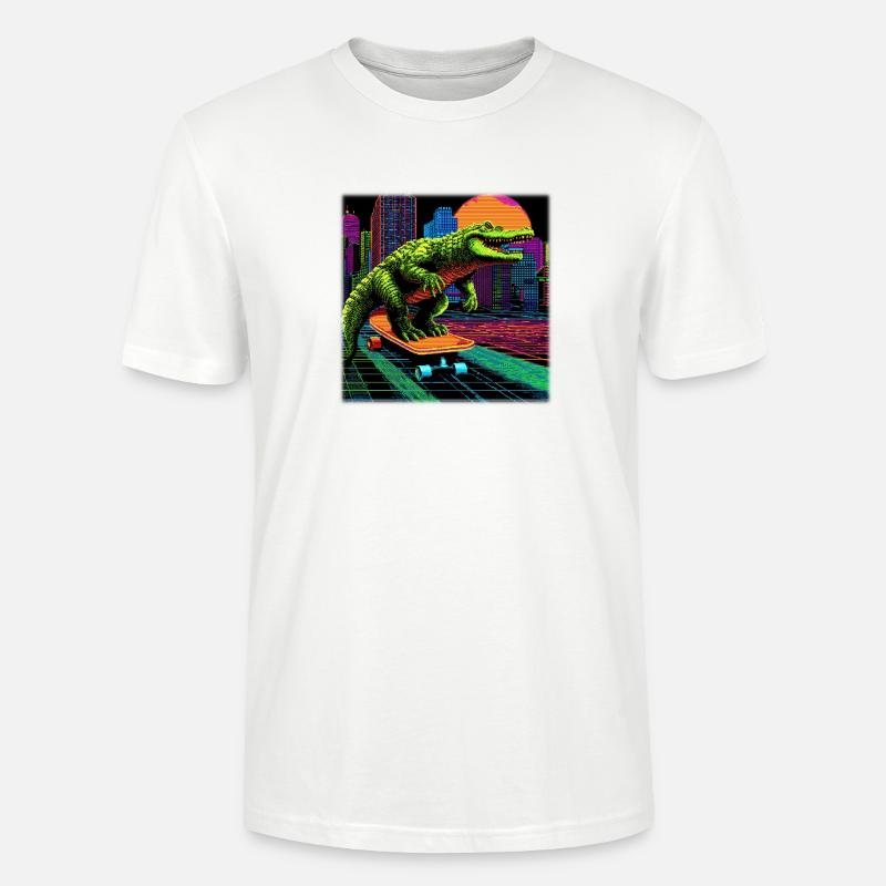 Pixel Art Krokodil – Retro Skater Synthwave - Stanley/Stella Unisex Bio-T-Shirt CRAFTER - Weiß