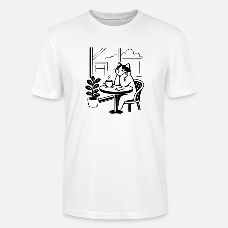 Nachdenkliche Katze Café - Stanley/Stella Unisex Bio-T-Shirt CRAFTER - Weiß